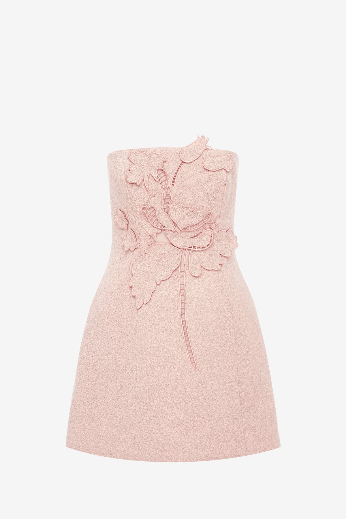 Roselle Appliqué Tweed Bustier Mini Dress - Dusty Pink