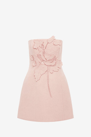 Roselle Applique Tweed Bustier Mini Dress - Dusty Pink Dress Mini