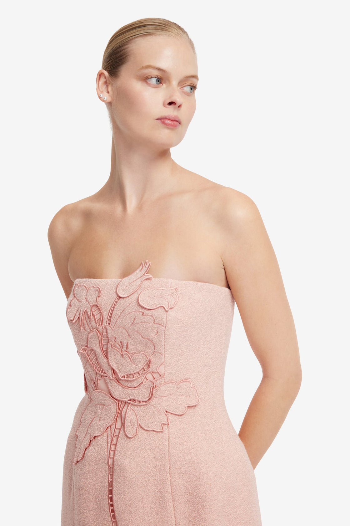 Roselle Applique Tweed Bustier Mini Dress - Dusty Pink Dress Mini