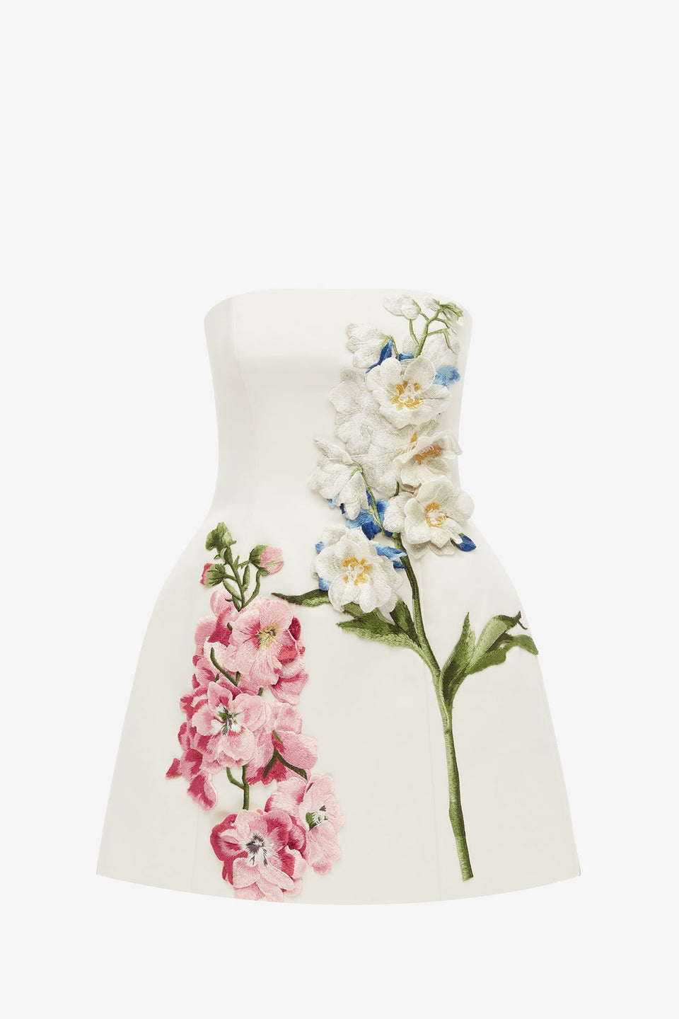 Roselle Embroidered Bustier Mini Dress - Snapdragon Print in Snow Dress Mini