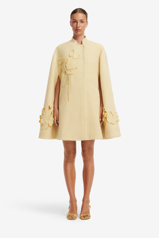 Sloane Applique Tweed Cape Jacket - Dusty Yellow Coats