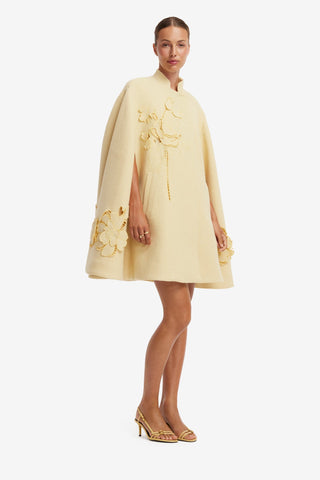 Sloane Applique Tweed Cape Jacket - Dusty Yellow Coats
