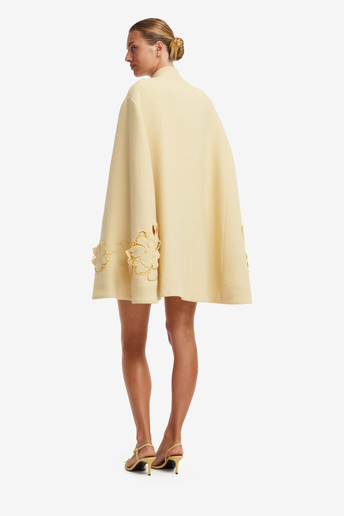 Sloane Applique Tweed Cape Jacket - Dusty Yellow Coats