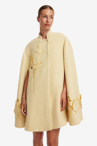 Sloane Applique Tweed Cape Jacket - Dusty Yellow Coats