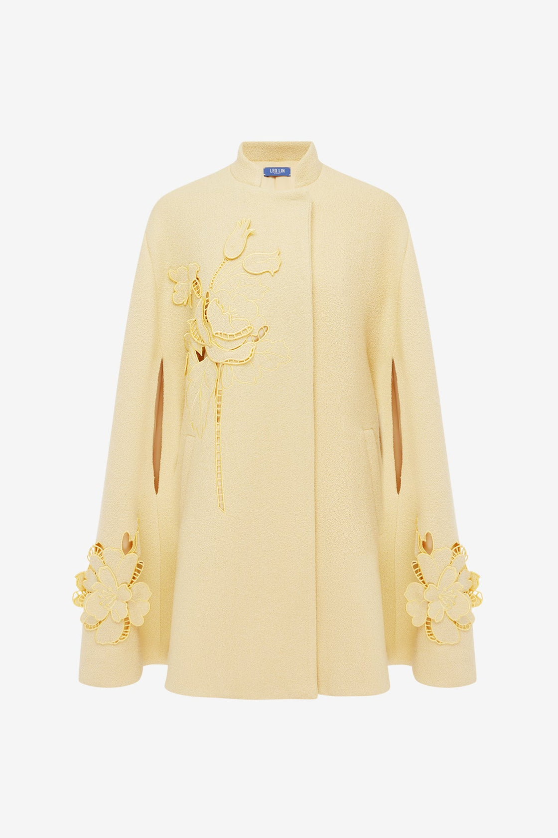 Sloane Applique Tweed Cape Jacket - Dusty Yellow Coats