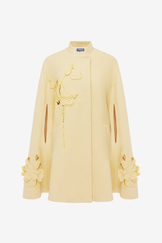 Sloane Applique Tweed Cape Jacket - Dusty Yellow Coats