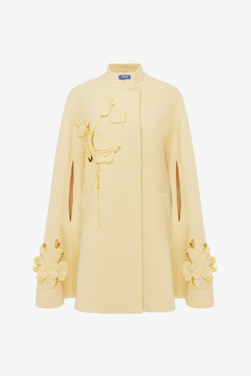 Sloane Applique Tweed Cape Jacket - Dusty Yellow Coats