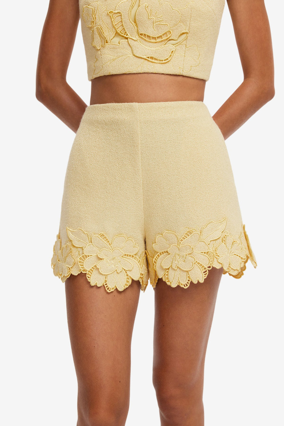 Elle Applique Tweed Shorts - Dusty Yellow Shorts