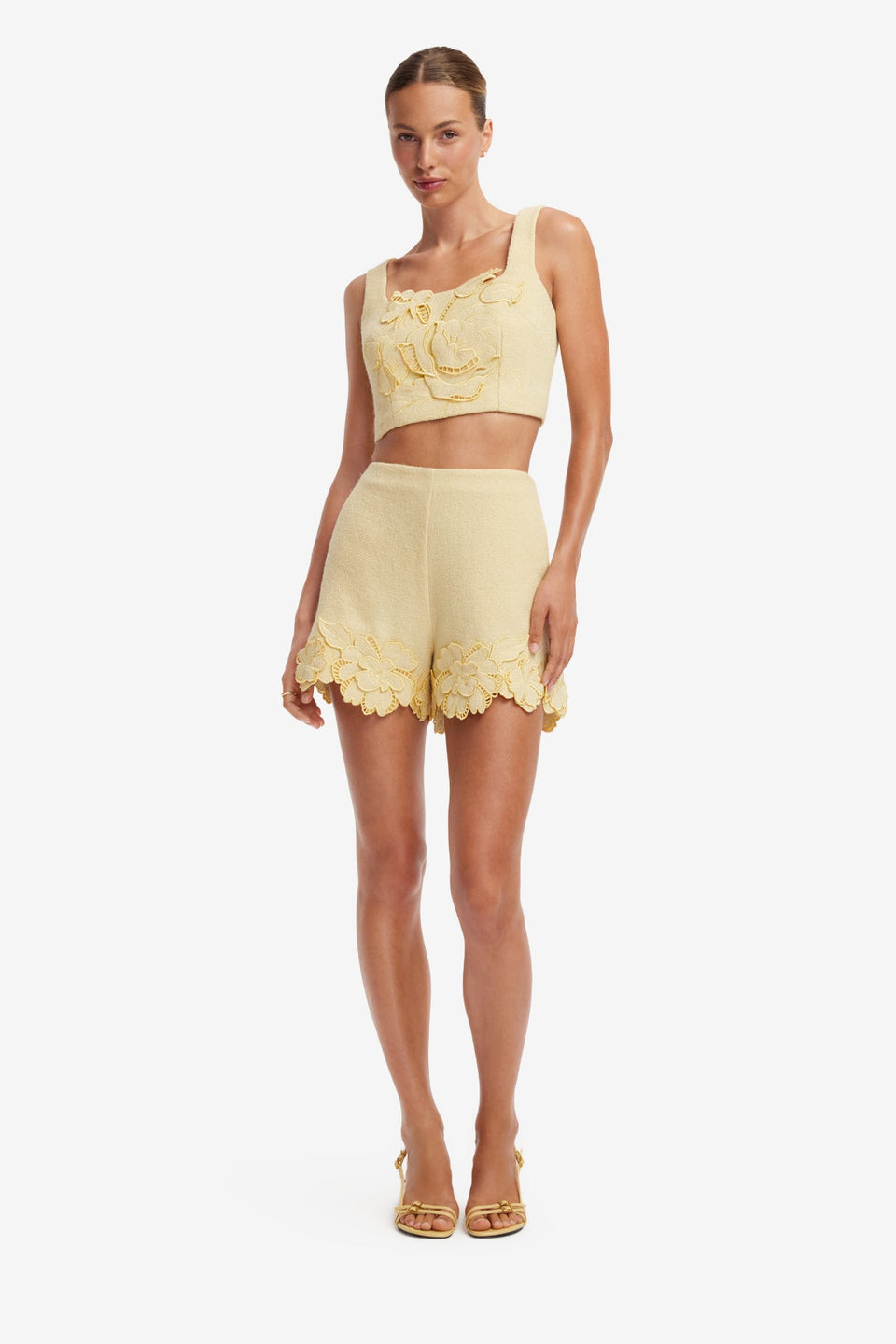 Elle Applique Tweed Shorts - Dusty Yellow Shorts