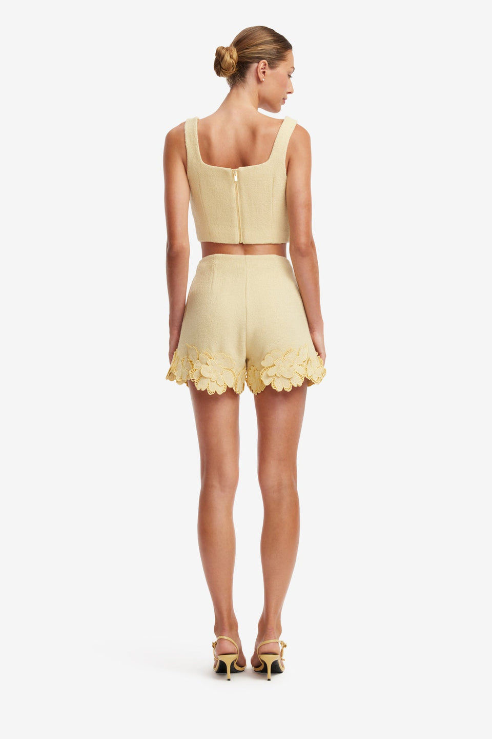 Elle Applique Tweed Shorts - Dusty Yellow Shorts