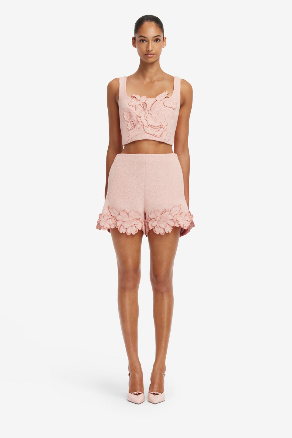 Elle Applique Tweed Shorts - Dusty Pink Shorts