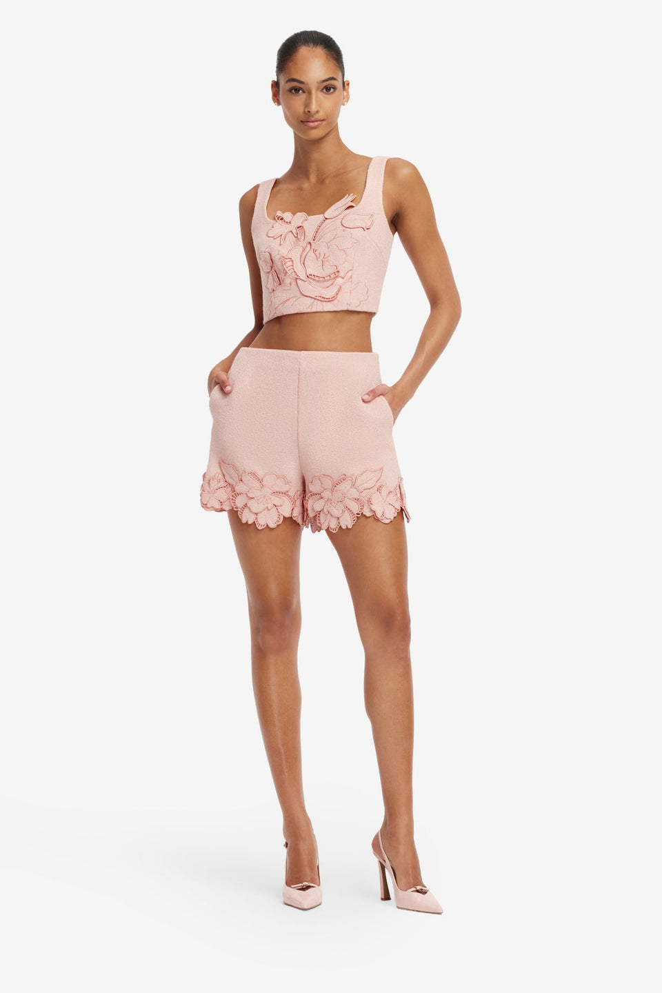 Elle Applique Tweed Shorts - Dusty Pink Shorts