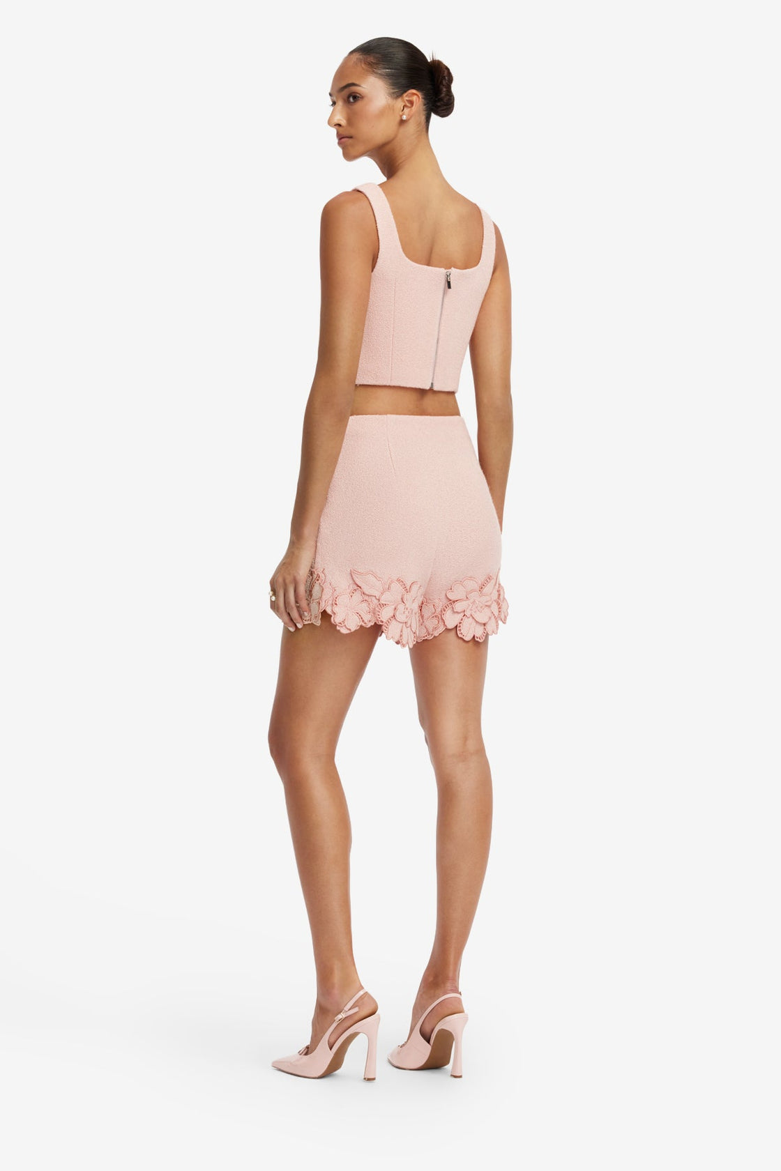 Vivian Applique Tweed Crop Top - Dusty Pink Tops