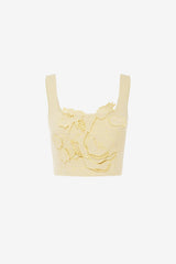 Vivian Applique Tweed Crop Top - Dusty Yellow Tops