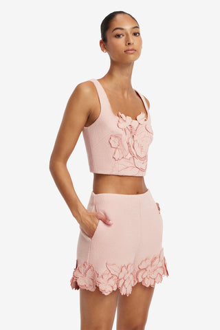 Vivian Applique Tweed Crop Top - Dusty Pink Tops