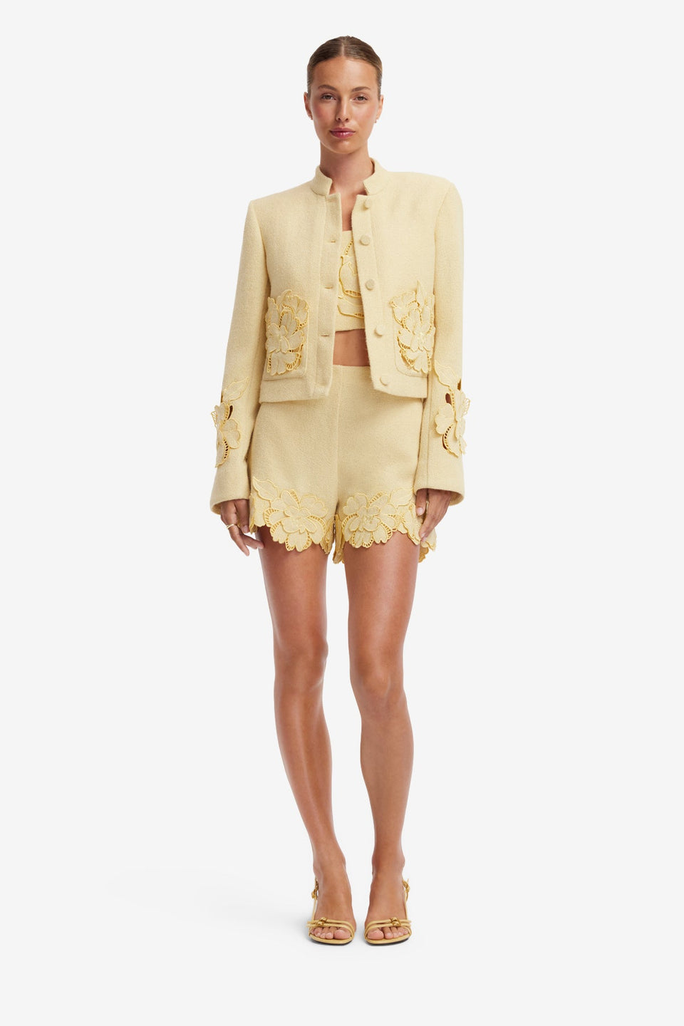 Blythe Applique Tweed Jacket - Dusty Yellow Jackets