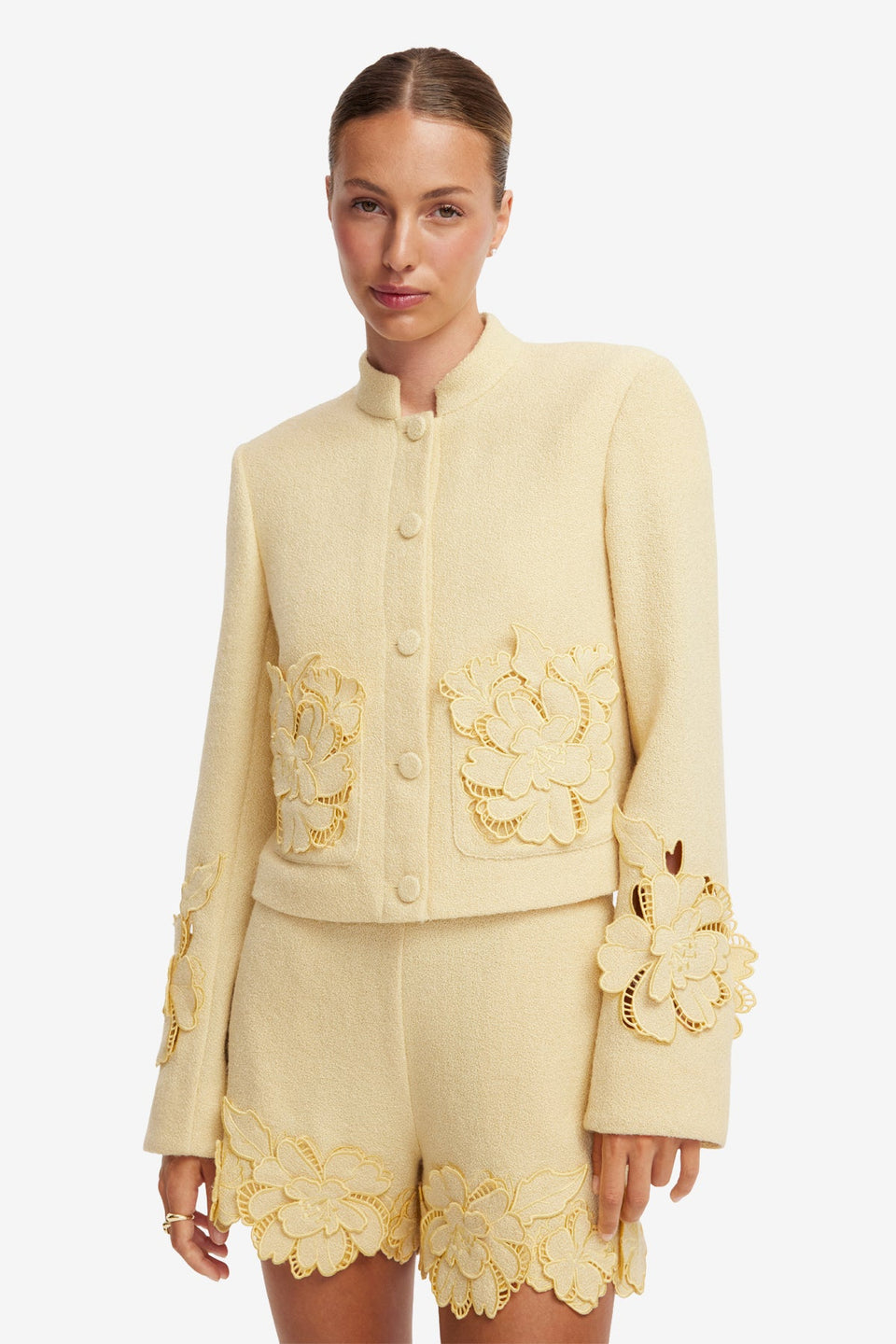 Blythe Applique Tweed Jacket - Dusty Yellow Jackets