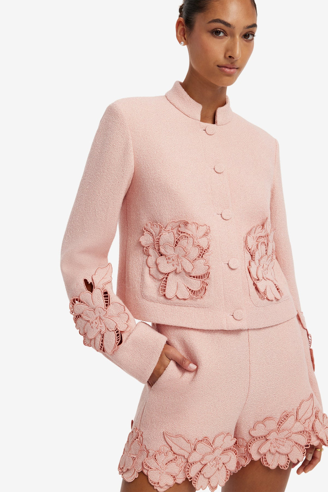 Blythe Applique Tweed Jacket - Dusty Pink Jackets
