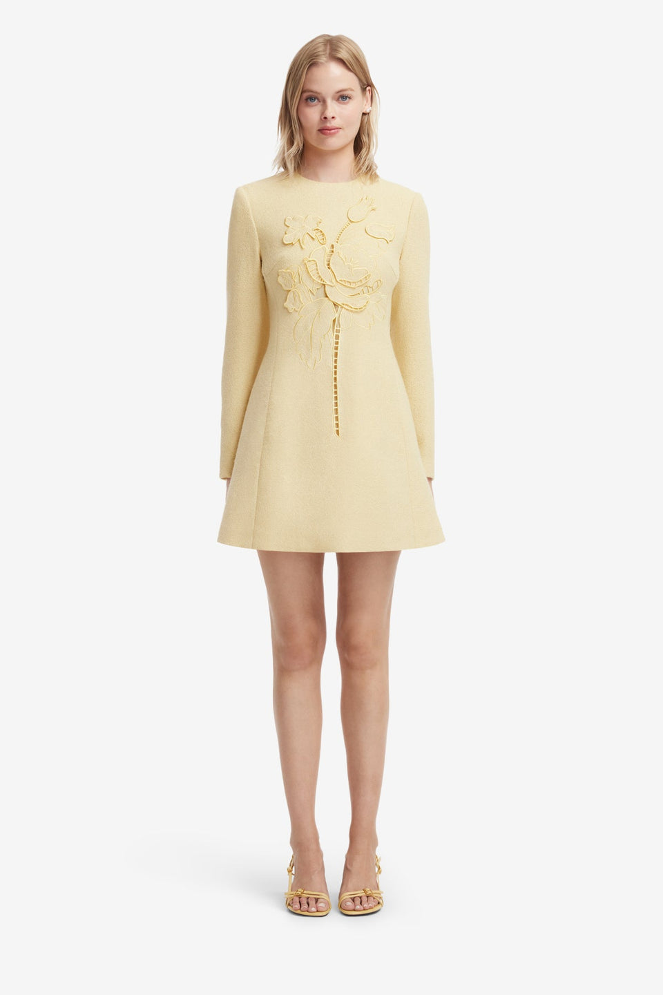 Aliza Applique Tweed Mini Dress - Dusty Yellow Dress Mini