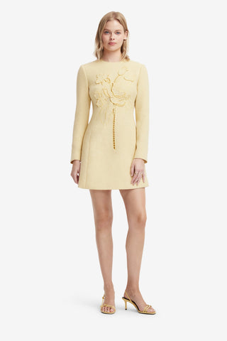 Aliza Applique Tweed Mini Dress - Dusty Yellow Dress Mini