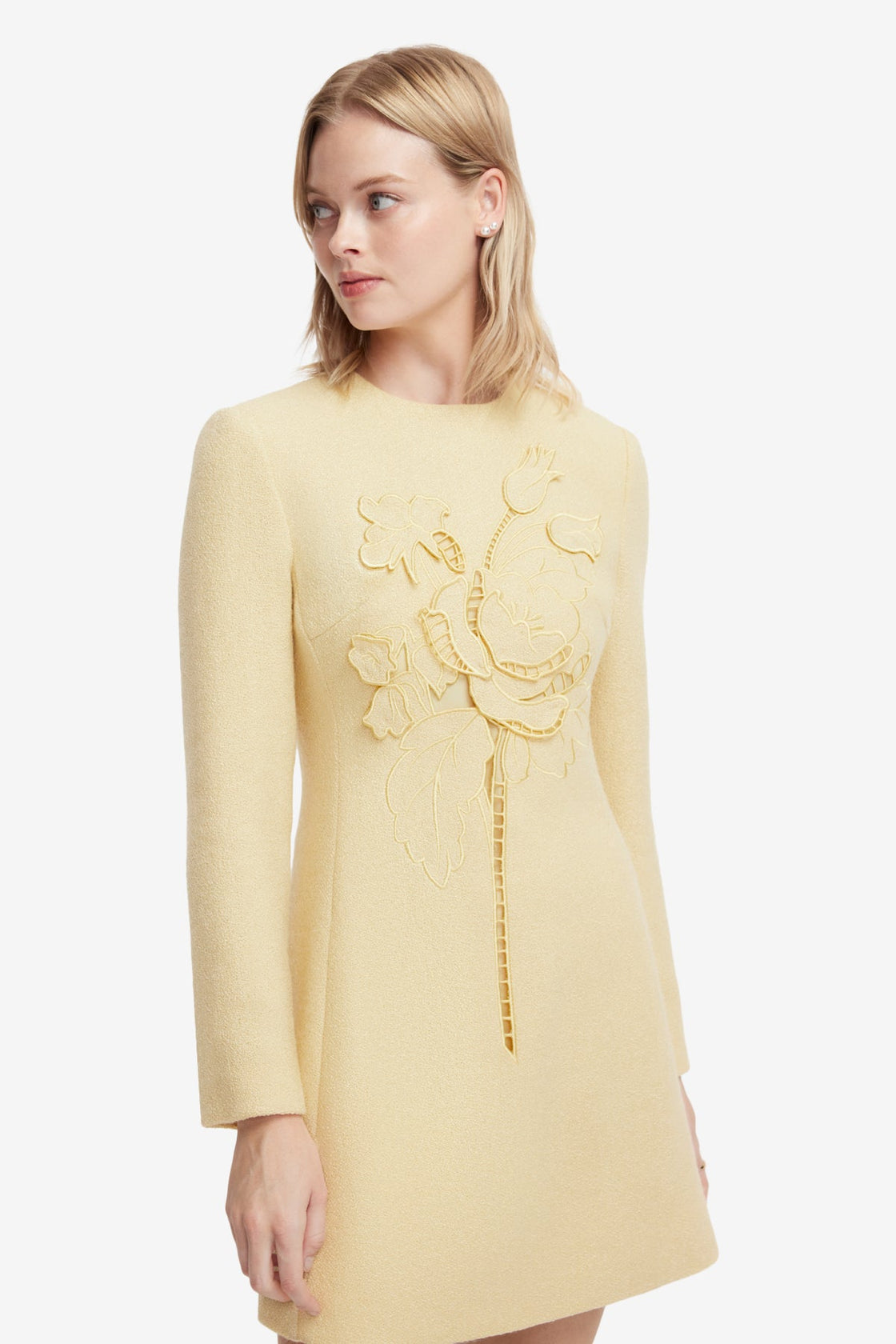 Aliza Applique Tweed Mini Dress - Dusty Yellow Dress Mini
