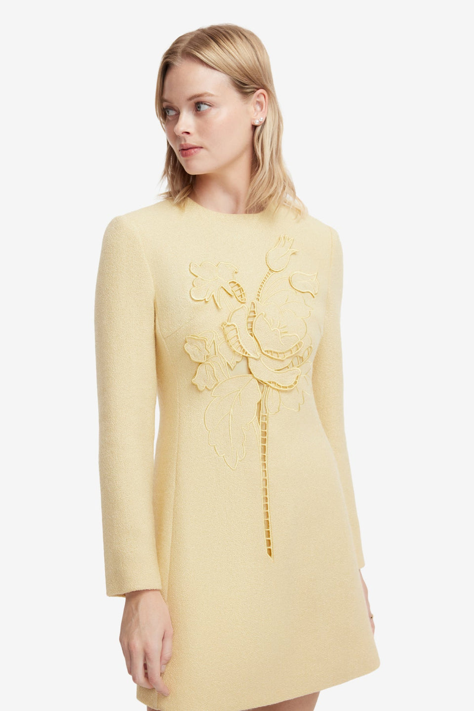 Aliza Applique Tweed Mini Dress - Dusty Yellow Dress Mini