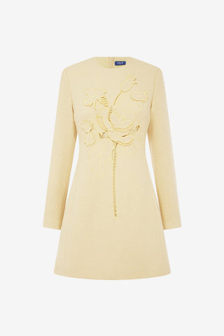 Aliza Applique Tweed Mini Dress - Dusty Yellow Dress Mini