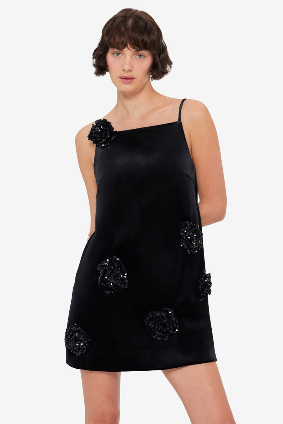 Exclusive LEO LIN Leia Velvet Mini Dress - Onyx