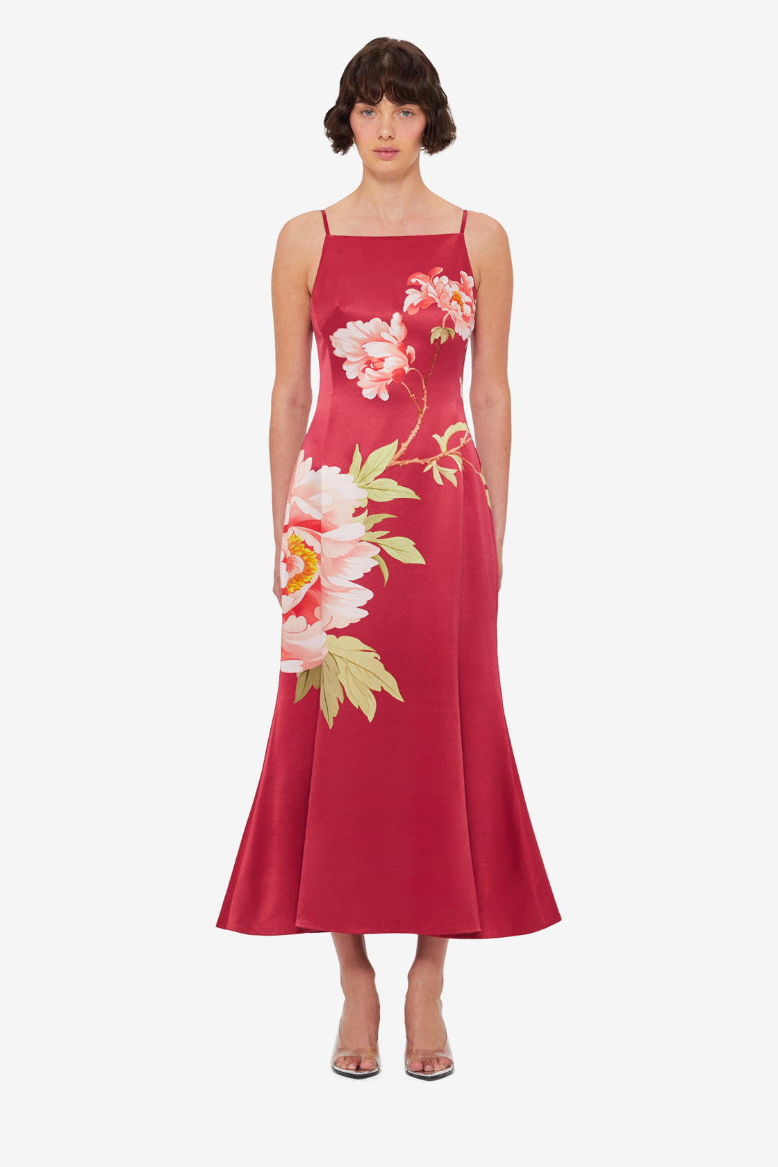 Exclusive LEO LIN Regina Wool Blend Midi Dress - Prosperity Print in Garnet