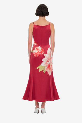 Exclusive LEO LIN Regina Wool Blend Midi Dress - Prosperity Print in Garnet