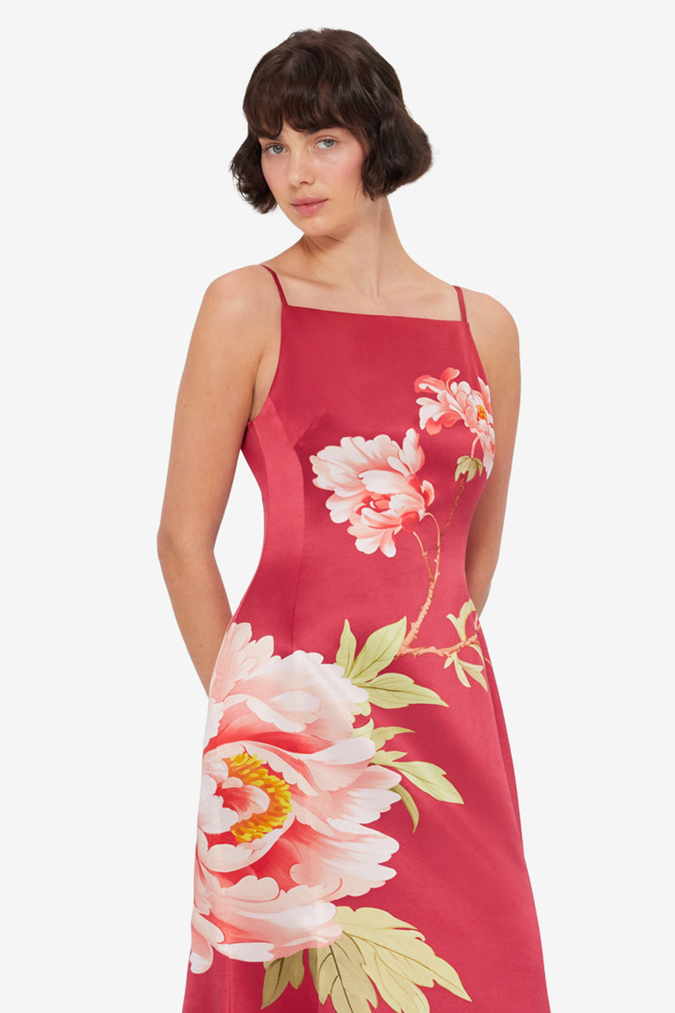 Exclusive LEO LIN Regina Wool Blend Midi Dress - Prosperity Print in Garnet