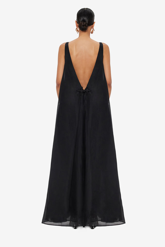 Exclusive LEO LIN Yumei Appliqué Floral Open Back Gown - Onyx