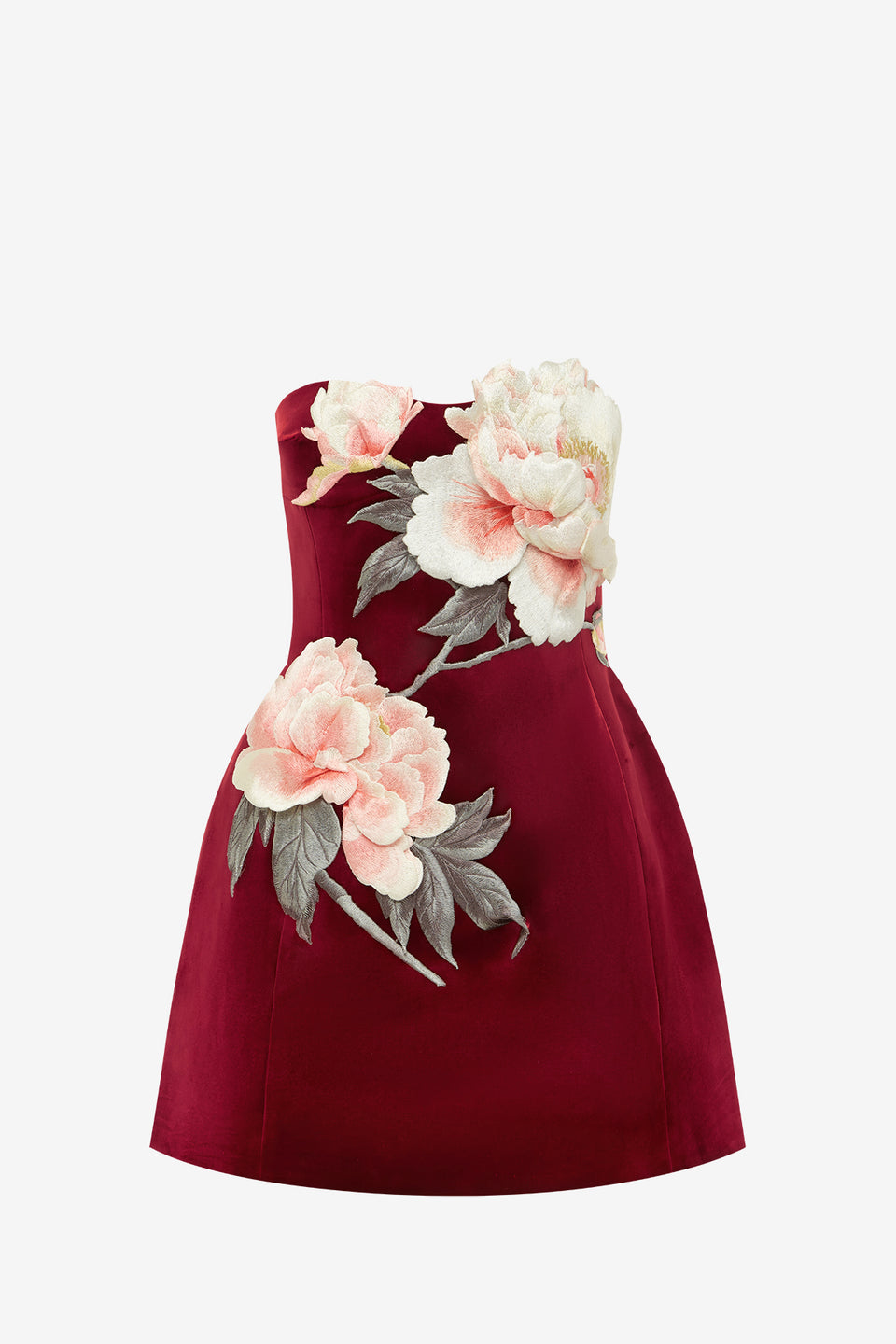 Exclusive LEO LIN Rosanne Velvet Appliqué Floral Bustier Mini Dress - Garnet