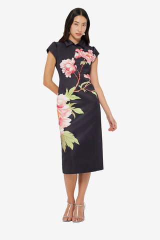 Exclusive LEO LIN Qian Midi Dress - Prosperity Print in Onyx