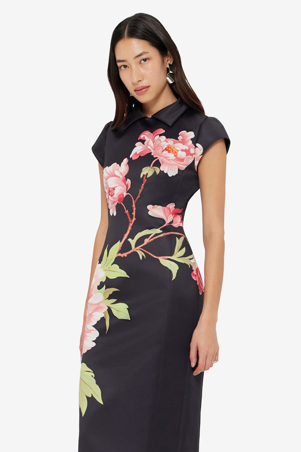 Exclusive LEO LIN Qian Midi Dress - Prosperity Print in Onyx