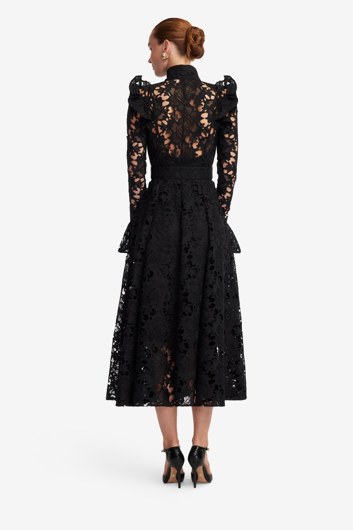 Aliyah Lace Butterfly Sleeve Midi Dress - Ebony | LEO LIN