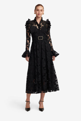 Exclusive LEO LIN Aliyah Lace Butterfly Sleeve Midi Dress - Ebony