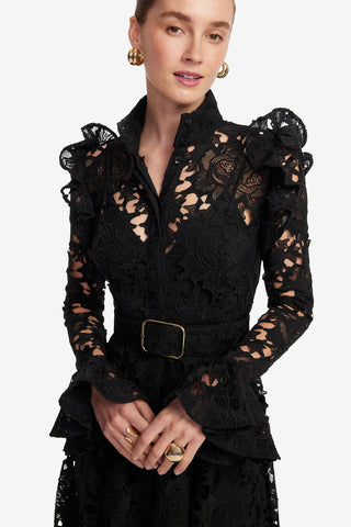 Exclusive LEO LIN Aliyah Lace Butterfly Sleeve Midi Dress - Ebony