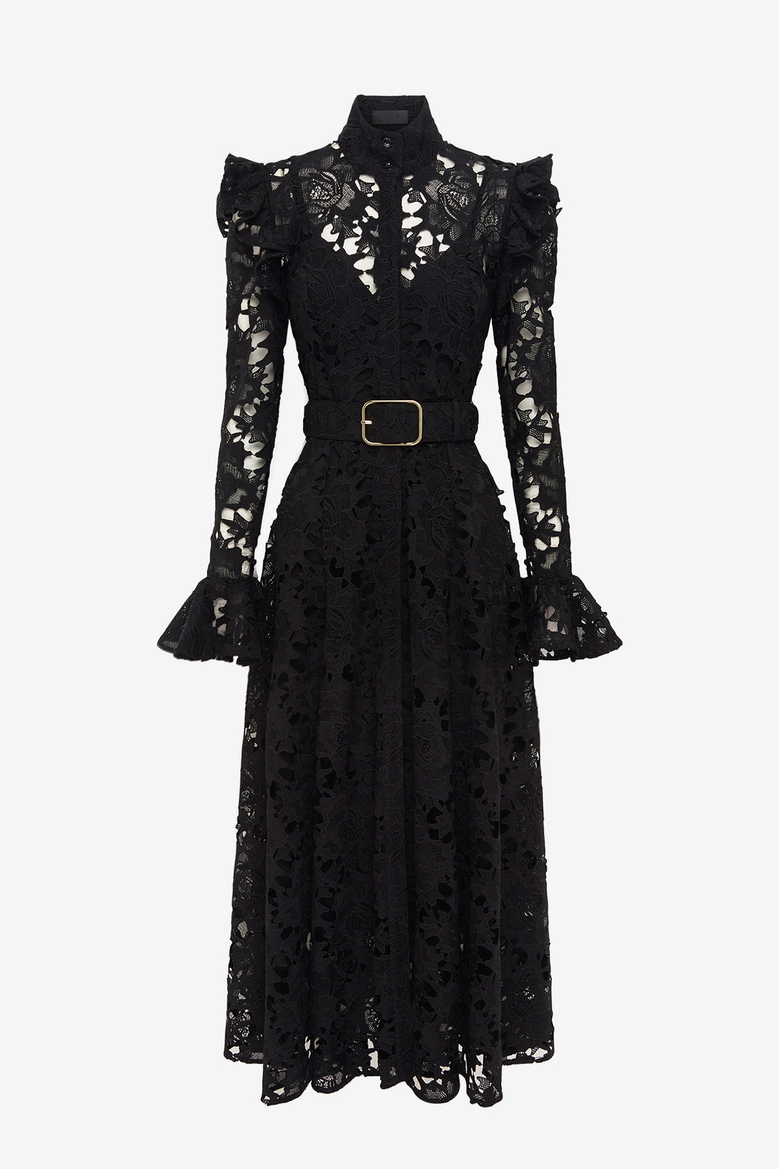 Exclusive LEO LIN Aliyah Lace Butterfly Sleeve Midi Dress - Ebony