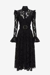 Aliyah Lace Butterfly Sleeve Midi Dress - Ebony Dress Midi