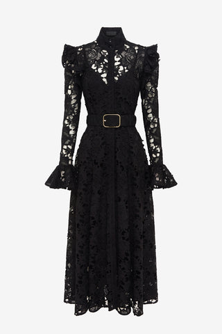 Exclusive LEO LIN Aliyah Lace Butterfly Sleeve Midi Dress - Ebony