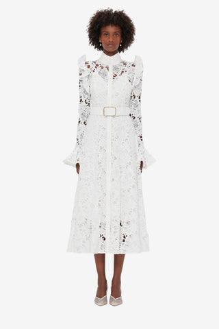 Exclusive LEO LIN Aliyah Lace Butterfly Sleeve Midi Dress - Snow