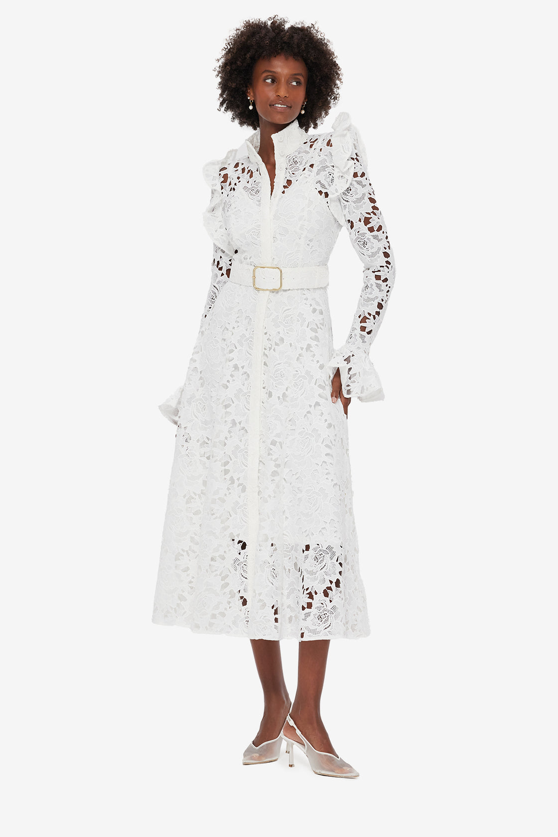 Exclusive LEO LIN Aliyah Lace Butterfly Sleeve Midi Dress - Snow
