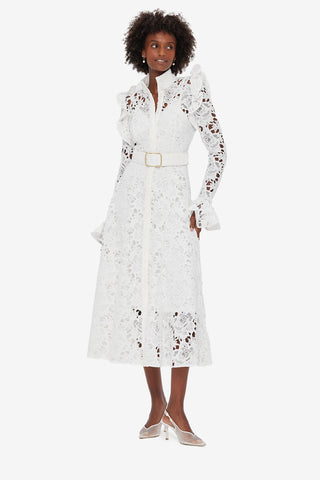 Exclusive LEO LIN Aliyah Lace Butterfly Sleeve Midi Dress - Snow