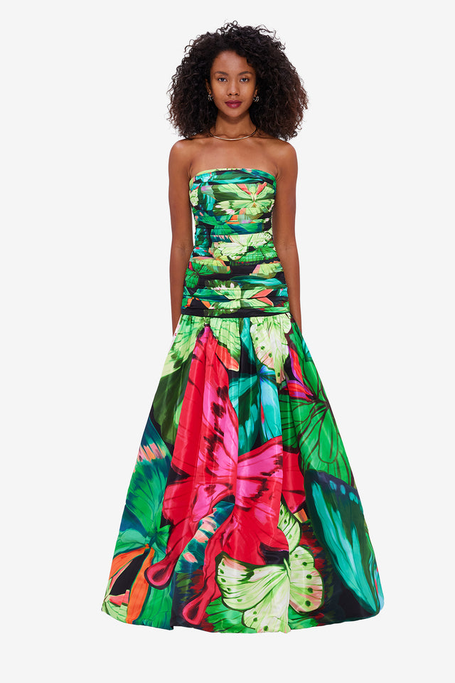 Exclusive LEO LIN Natalia Ruched Maxi Dress - Papillon Print in Green
