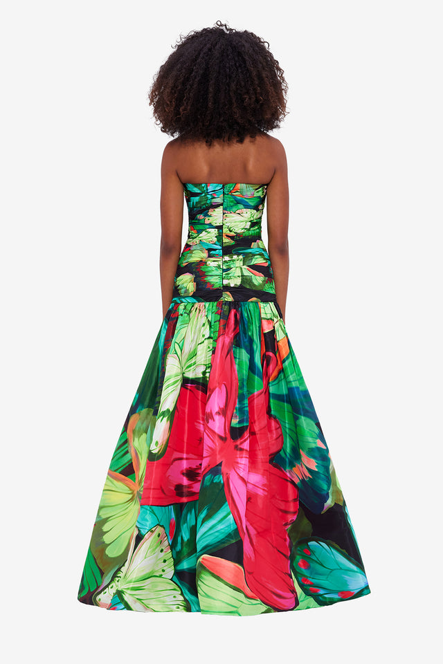 Exclusive LEO LIN Natalia Ruched Maxi Dress - Papillon Print in Green