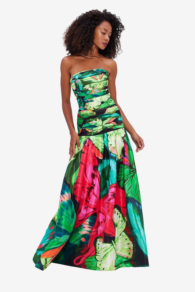 Exclusive LEO LIN Natalia Ruched Maxi Dress - Papillon Print in Green