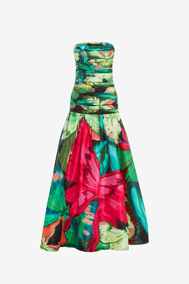 Exclusive LEO LIN Natalia Ruched Maxi Dress - Papillon Print in Green