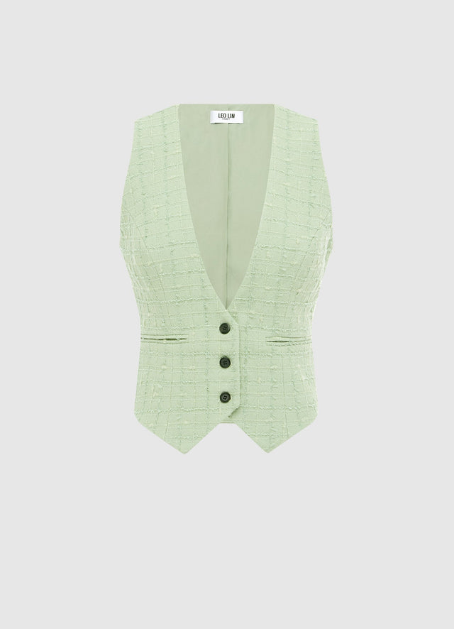 Exclusive LEO LIN Anna-May Tweed Vest - Caledon Green