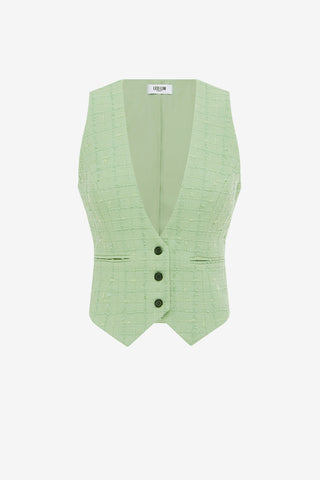 Exclusive LEO LIN Anna-May Tweed Vest - Caledon Green